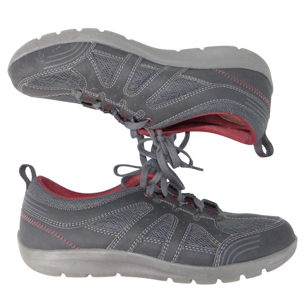 Rockport Walking Sneakers Womens 7.5‎ Charcoal Grey Burgundy Low Top Shoe